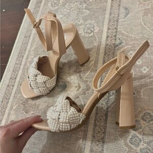 Beaded Nude Block Heels